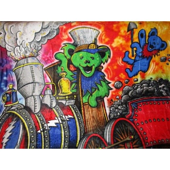 New Grateful Dead Casey Jones SOFT Plush Throw Gift Blanket Fleece Dancing Bears - Picture 3 of 4